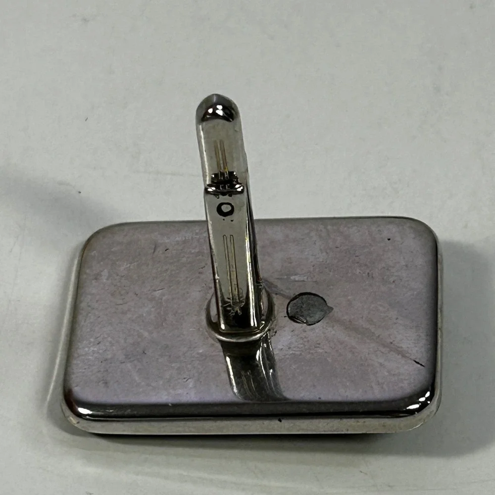 Silver Tone Hunting Dog Pointer Black Enamel Rectangular Cufflinks Mens Jewelry